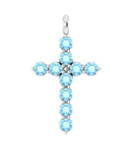 R42363 Pendant Platinum Set Natural Aquamarine Round 2 Mm 18.4 X 10.8 Mm Polished Natural Aquamarine Cross Pendant