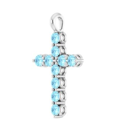 R42363 Pendant Platinum Set Natural Aquamarine Round 2 Mm 18.4 X 10.8 Mm Polished Natural Aquamarine Cross Pendant