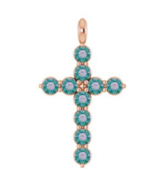 R42363 Pendant 14K Rose Set Natural Alexandrite Round 2 Mm 18.4 X 10.8 Mm Polished Natural Alexandrite Cross Pendant