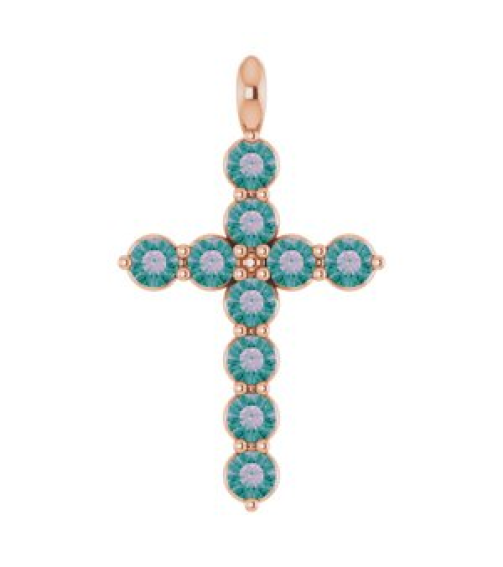R42363 Pendant 14K Rose Set Natural Alexandrite Round 2 Mm 18.4 X 10.8 Mm Polished Natural Alexandrite Cross Pendant