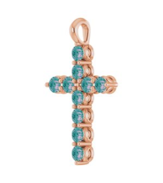 R42363 Pendant 14K Rose Set Natural Alexandrite Round 2 Mm 18.4 X 10.8 Mm Polished Natural Alexandrite Cross Pendant