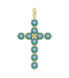 R42363 Pendant 14K Yellow Set Lab-Grown Alexandrite Round 2 Mm 18.4 X 10.8 Mm Polished Lab-Grown Alexandrite Cross Pendant