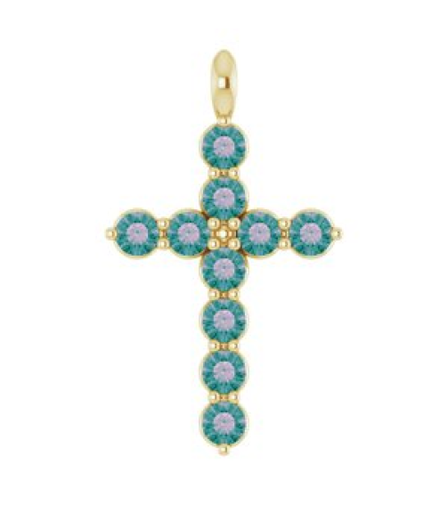 R42363 Pendant 14K Yellow Set Lab-Grown Alexandrite Round 2 Mm 18.4 X 10.8 Mm Polished Lab-Grown Alexandrite Cross Pendant