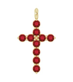 R42363 Pendant 14K Yellow Set Natural Mozambique Garnet Round 2 Mm 18.4 X 10.8 Mm Polished Natural Mozambique Garnet Cross Pendant
