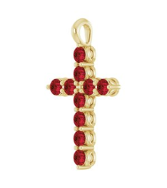 R42363 Pendant 14K Yellow Set Natural Mozambique Garnet Round 2 Mm 18.4 X 10.8 Mm Polished Natural Mozambique Garnet Cross Pendant