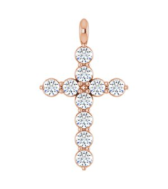 R42363 Pendant 14K Rose Set Natural White Sapphire Round 2 Mm 18.4 X 10.8 Mm Polished Natural White Sapphire Cross Pendant