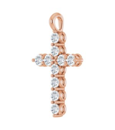 R42363 Pendant 14K Rose Set Natural White Sapphire Round 2 Mm 18.4 X 10.8 Mm Polished Natural White Sapphire Cross Pendant
