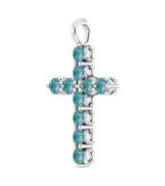 R42363 Pendant 14K White Set Lab-Grown Alexandrite Round 2 Mm 18.4 X 10.8 Mm Polished Lab-Grown Alexandrite Cross Pendant