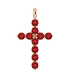 R42363 Pendant 14K Rose Set Natural Mozambique Garnet Round 2 Mm 18.4 X 10.8 Mm Polished Natural Mozambique Garnet Cross Pendant