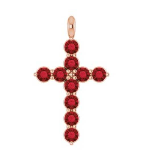 R42363 Pendant 14K Rose Set Natural Mozambique Garnet Round 2 Mm 18.4 X 10.8 Mm Polished Natural Mozambique Garnet Cross Pendant