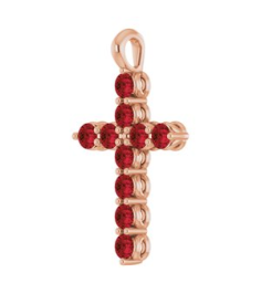 R42363 Pendant 14K Rose Set Natural Mozambique Garnet Round 2 Mm 18.4 X 10.8 Mm Polished Natural Mozambique Garnet Cross Pendant