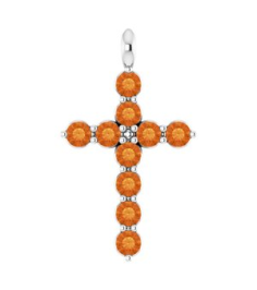 R42363 Pendant Platinum Set Natural Citrine Round 2 Mm 18.4 X 10.8 Mm Polished Natural Citrine Cross Pendant