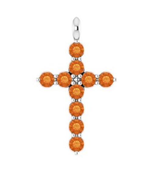 R42363 Pendant Platinum Set Natural Citrine Round 2 Mm 18.4 X 10.8 Mm Polished Natural Citrine Cross Pendant