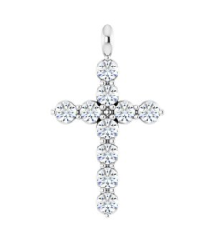 R42363 Pendant Platinum Set Natural White Sapphire Round 2 Mm 18.4 X 10.8 Mm Polished Natural White Sapphire Cross Pendant