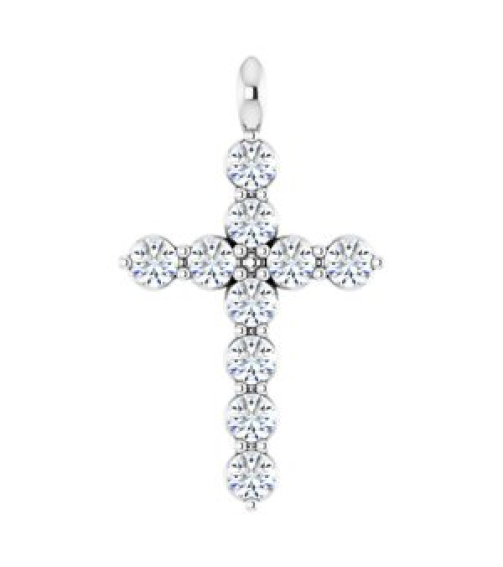 R42363 Pendant Platinum Set Natural White Sapphire Round 2 Mm 18.4 X 10.8 Mm Polished Natural White Sapphire Cross Pendant