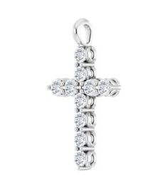 R42363 Pendant Platinum Set Natural White Sapphire Round 2 Mm 18.4 X 10.8 Mm Polished Natural White Sapphire Cross Pendant