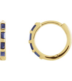 653650 Earring Set Natural Blue Sapphire Straight Baguette 1.9 X 1 Mm 14K Yellow Pair Hinged Polished Natural Blue Sapphire Hinged Hoop Earrings
