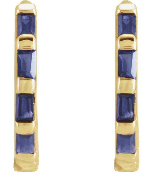 653650 Earring Set Natural Blue Sapphire Straight Baguette 1.9 X 1 Mm 14K Yellow Pair Hinged Polished Natural Blue Sapphire Hinged Hoop Earrings