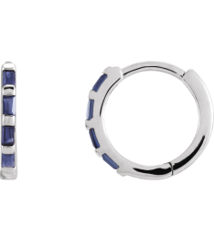653650 Earring Set Natural Blue Sapphire Straight Baguette 1.9 X 1 Mm 14K White Pair Hinged Polished Natural Blue Sapphire Hinged Hoop Earrings