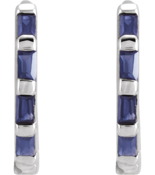 653650 Earring Set Natural Blue Sapphire Straight Baguette 1.9 X 1 Mm 14K White Pair Hinged Polished Natural Blue Sapphire Hinged Hoop Earrings