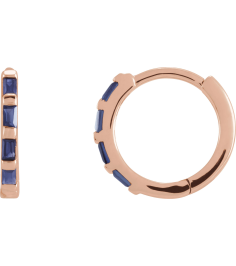 653650 Earring Set Natural Blue Sapphire Straight Baguette 1.9 X 1 Mm 14K Rose Pair Hinged Polished Natural Blue Sapphire Hinged Hoop Earrings