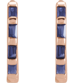 653650 Earring Set Natural Blue Sapphire Straight Baguette 1.9 X 1 Mm 14K Rose Pair Hinged Polished Natural Blue Sapphire Hinged Hoop Earrings