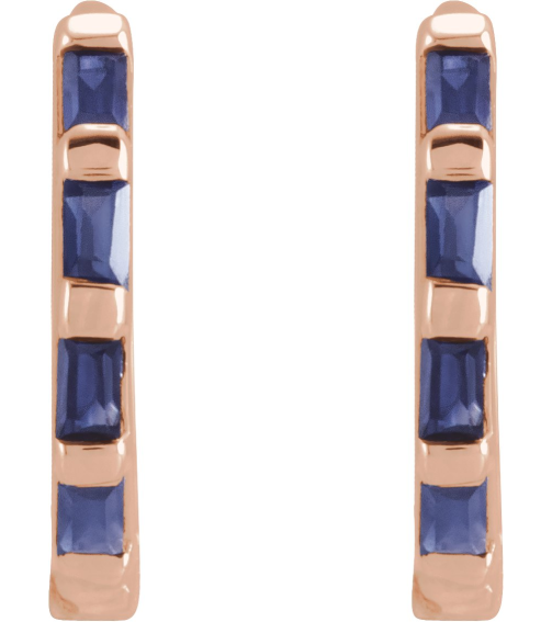 653650 Earring Set Natural Blue Sapphire Straight Baguette 1.9 X 1 Mm 14K Rose Pair Hinged Polished Natural Blue Sapphire Hinged Hoop Earrings