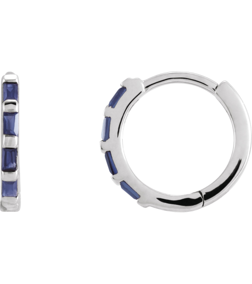 653650 Earring Set Natural Blue Sapphire Straight Baguette 1.9 X 1 Mm Sterling Silver Pair Hinged Polished Natural Blue Sapphire Hinged Hoop Earrings