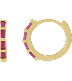 653650 Earring Set Natural Ruby Straight Baguette 1.9 X 1 Mm 14K Yellow Pair Hinged Polished Natural Ruby Hinged Hoop Earrings