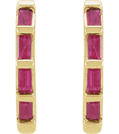 653650 Earring Set Natural Ruby Straight Baguette 1.9 X 1 Mm 14K Yellow Pair Hinged Polished Natural Ruby Hinged Hoop Earrings