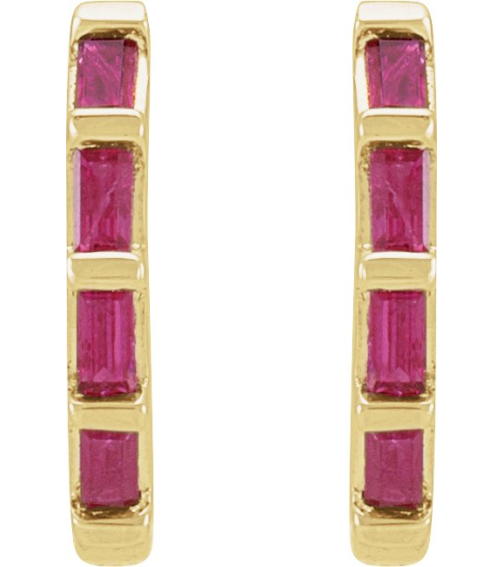653650 Earring Set Natural Ruby Straight Baguette 1.9 X 1 Mm 14K Yellow Pair Hinged Polished Natural Ruby Hinged Hoop Earrings