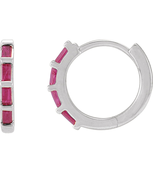 653650 Earring Set Natural Ruby Straight Baguette 1.9 X 1 Mm 14K White Pair Hinged Polished Natural Ruby Hinged Hoop Earrings