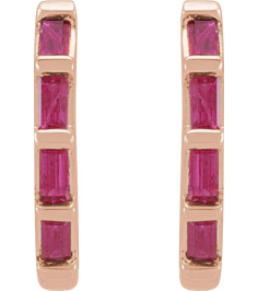 653650 Earring Set Natural Ruby Straight Baguette 1.9 X 1 Mm 14K Rose Pair Hinged Polished Natural Ruby Hinged Hoop Earrings
