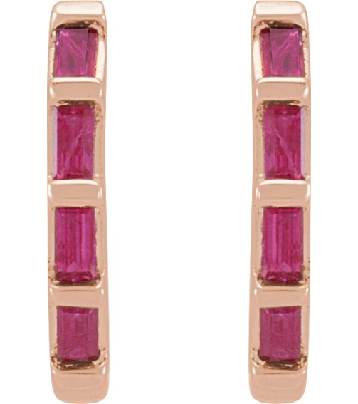 653650 Earring Set Natural Ruby Straight Baguette 1.9 X 1 Mm 14K Rose Pair Hinged Polished Natural Ruby Hinged Hoop Earrings