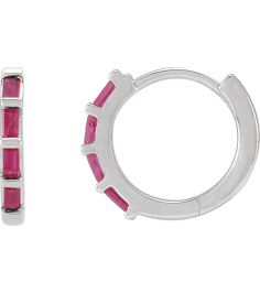 653650 Earring Set Natural Ruby Straight Baguette 1.9 X 1 Mm Sterling Silver Pair Hinged Polished Natural Ruby Hinged Hoop Earrings