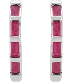 653650 Earring Set Natural Ruby Straight Baguette 1.9 X 1 Mm Sterling Silver Pair Hinged Polished Natural Ruby Hinged Hoop Earrings