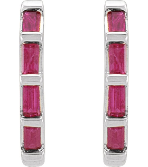 653650 Earring Set Natural Ruby Straight Baguette 1.9 X 1 Mm Sterling Silver Pair Hinged Polished Natural Ruby Hinged Hoop Earrings