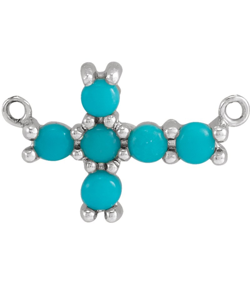 R42420 Necklace Center Set 14K White Round Natural Turquoise 2 Mm Polished Natural Turquois Sideways Cross Necklace Center