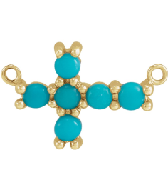 R42420 Necklace Center Set 14K Yellow Round Natural Turquoise 2 Mm Polished Natural Turquois Sideways Cross Necklace Center