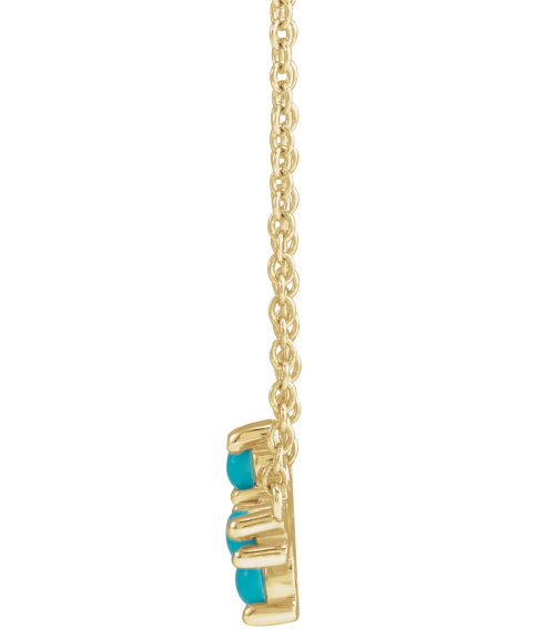 R42420 Necklace Set 14K Yellow Round Natural Turquoise 2 Mm 18 In Polished Natural Turquoise Petite Cabochon Sideways Cross Necklace