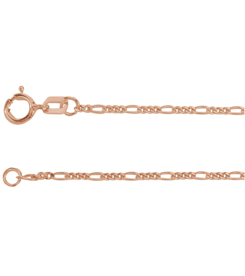 Ch1098 14K Rose Figaro 1.28 Mm 7 In Spring Ring Polished Figaro Chain