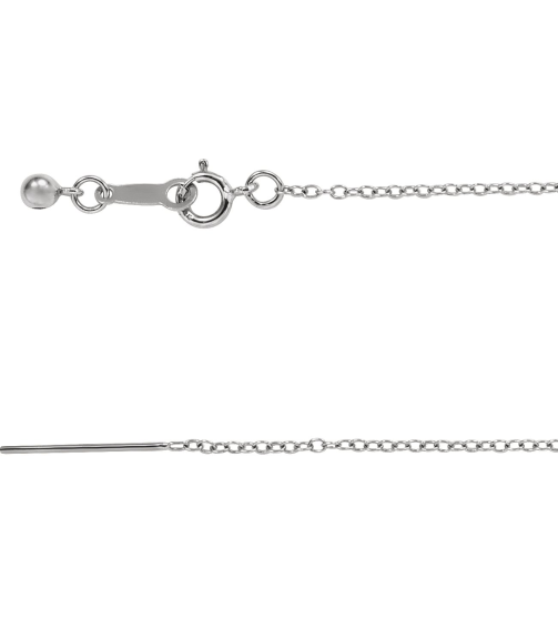 Ch1104 14K White Cable 1.1 Mm 16-22 In Spring Ring Polished Adjustable Threader Cable Chain