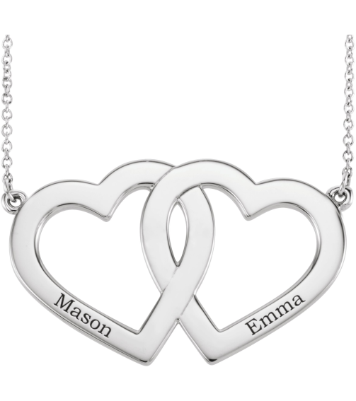 86326 Necklace 14K White No Stones 18 In Polished Engravable Double Heart Necklace