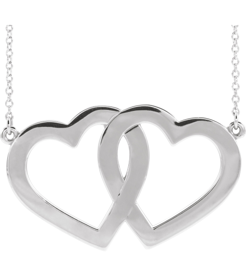 86326 Necklace Platinum No Stones 18 In Polished Engravable Double Heart Necklace