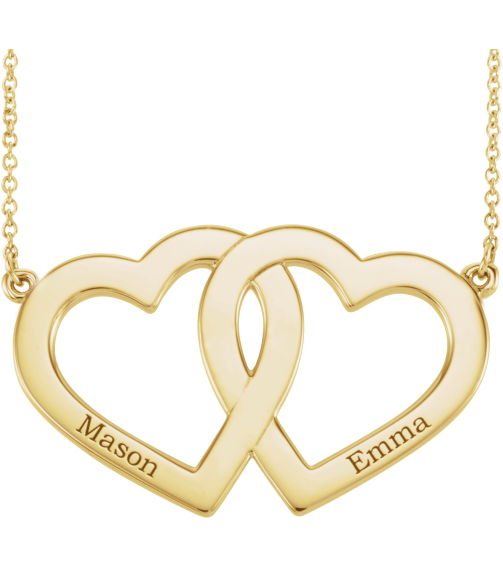 86326 Necklace 14K Yellow No Stones 18 In Polished Engravable Double Heart Necklace
