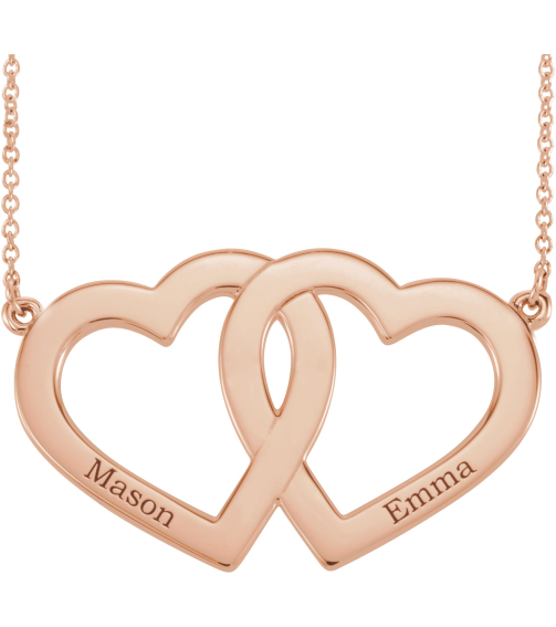 86326 Necklace 14K Rose No Stones 18 In Polished Engravable Double Heart Necklace