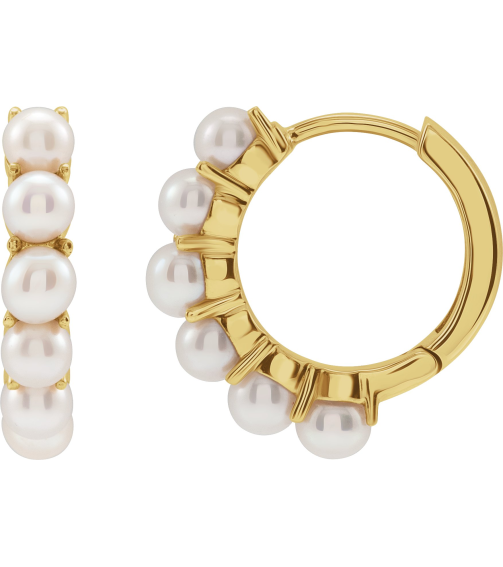 688758 Earring Set 14K Yellow 15.5 Mm 3.3 Mm Cultured White Freshwater Pearl Pearl 3.5 Mm Pair Friction Backs Included Polished Cultured White Freshwater Pearl Hoop Earrings