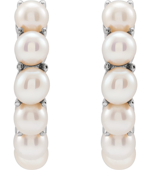 688758 Earring Set 14K White 15.5 Mm 3.3 Mm Cultured White Freshwater Pearl Pearl 3.5 Mm Pair Friction Backs Included Polished Cultured White Freshwater Pearl Hoop Earrings
