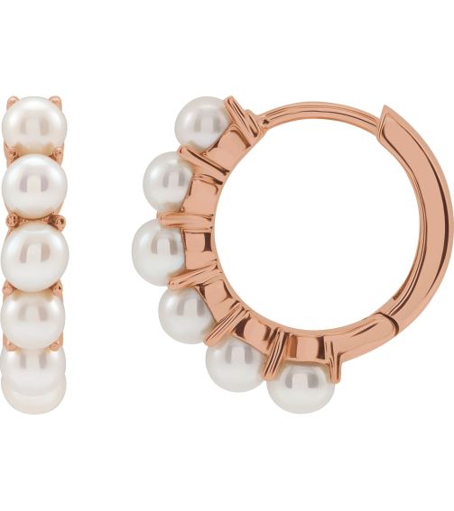 688758 Earring Set 14K Rose 15.5 Mm 3.3 Mm Cultured White Freshwater Pearl Pearl 3.5 Mm Pair Friction Backs Included Polished Cultured White Freshwater Pearl Hoop Earrings