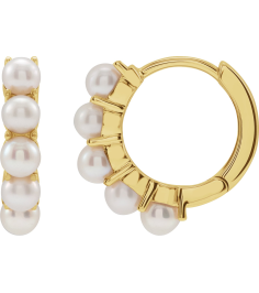 688758 Earring Set 14K Yellow 13.98 Mm 3.3 Mm Cultured White Freshwater Pearl Pearl 3.5 Mm Pair Friction Backs Included Polished Cultured White Freshwater Pearl Hoop Earrings